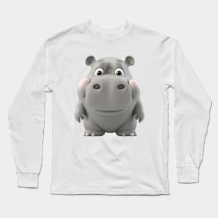 Hippo Cute Adorable Humorous Illustration Long Sleeve T-Shirt